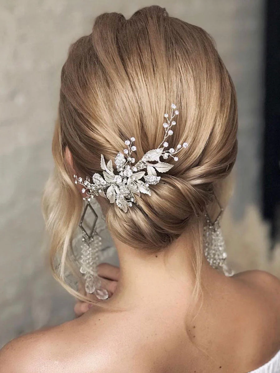 Silver Leaf Rhinestone Wedding Hair Comb - Image 3