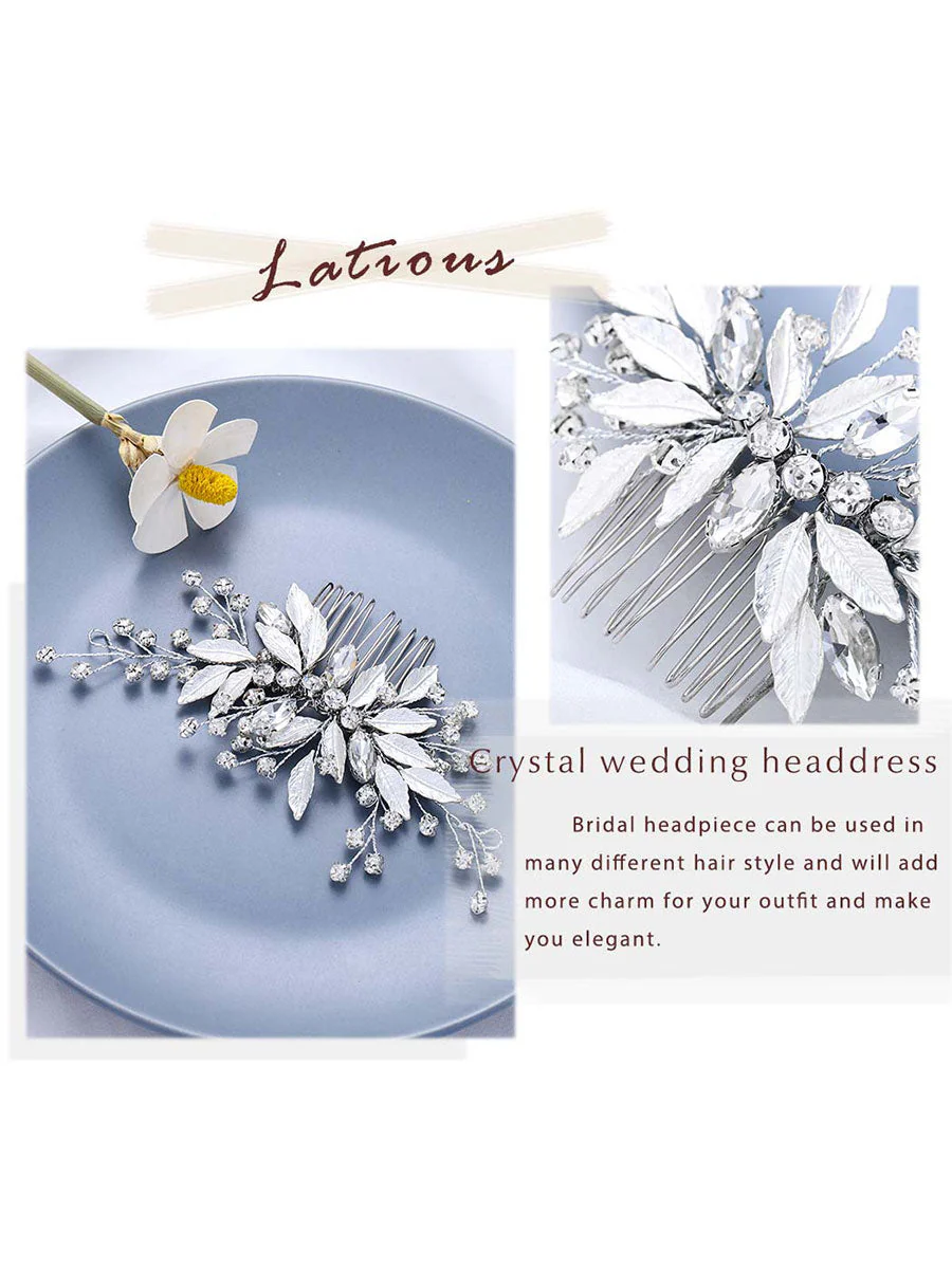Silver Leaf Rhinestone Wedding Hair Comb - Image 4
