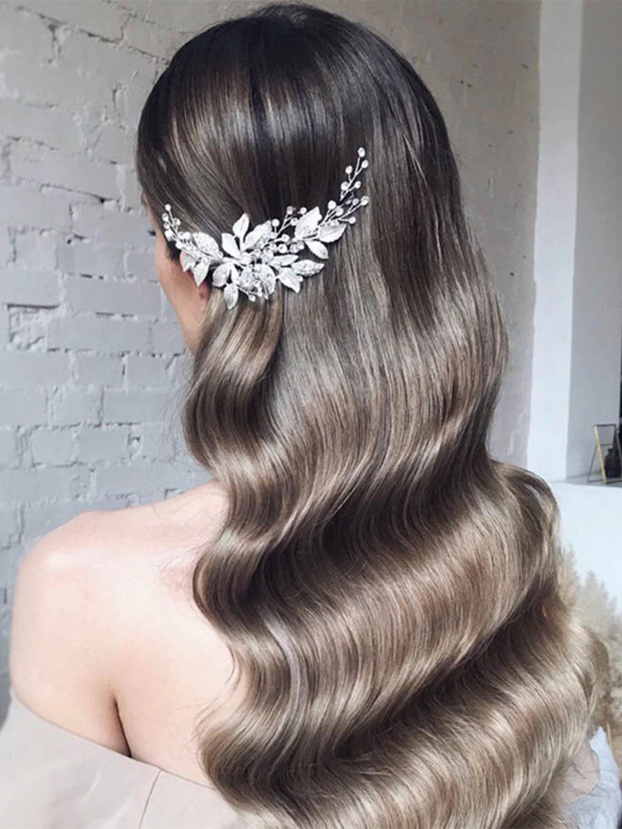 Silver Leaf Rhinestone Wedding Hair Comb - Image 6