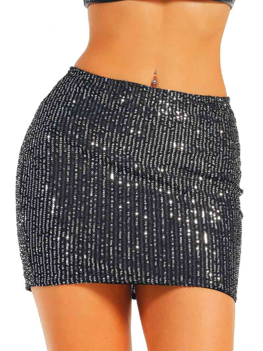 Silver Sequin Black Mini Skirt - Image 4