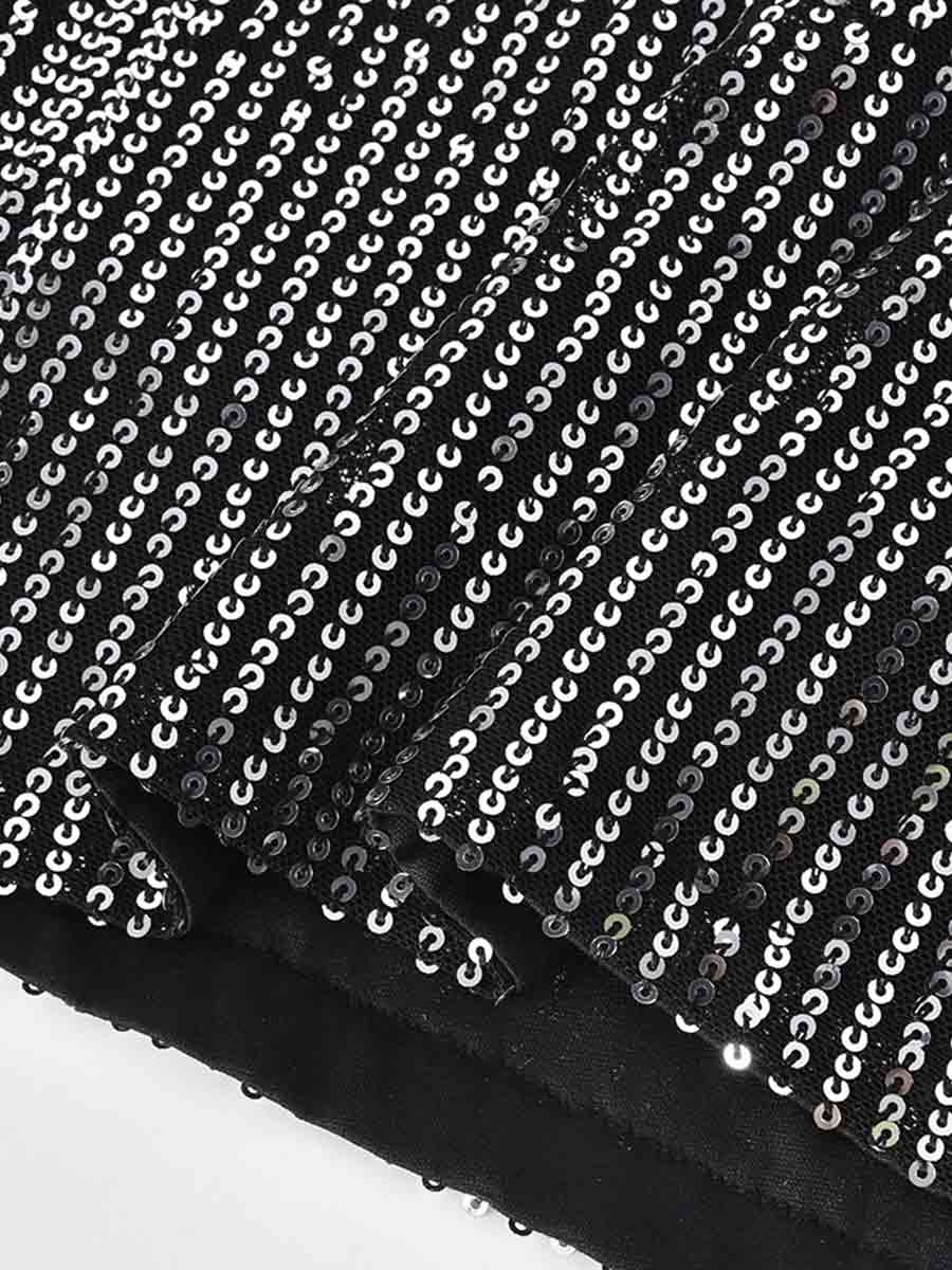 Silver Sequin Black Mini Skirt - Image 5