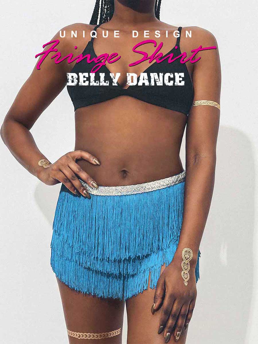 Silver Sequin Blue Tassel Skirt - Image 3