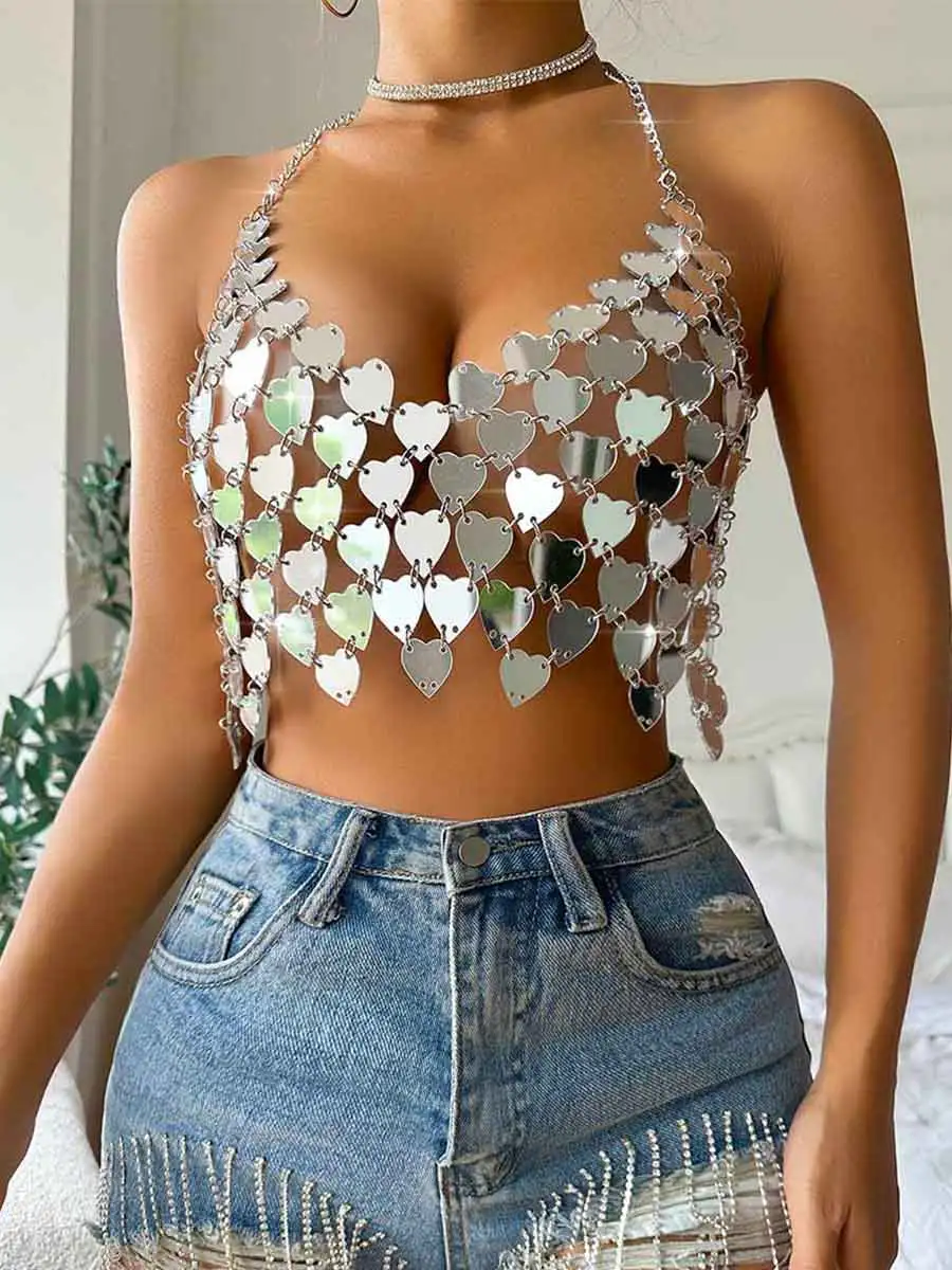 Silver Sequin Bralette Top - Heart-Shaped Sparkly Top - Image 4