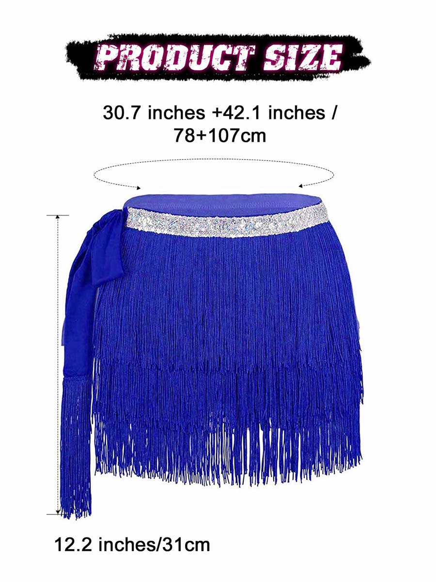 Silver Sequin Bright Blue Tassel Skirt - Image 2