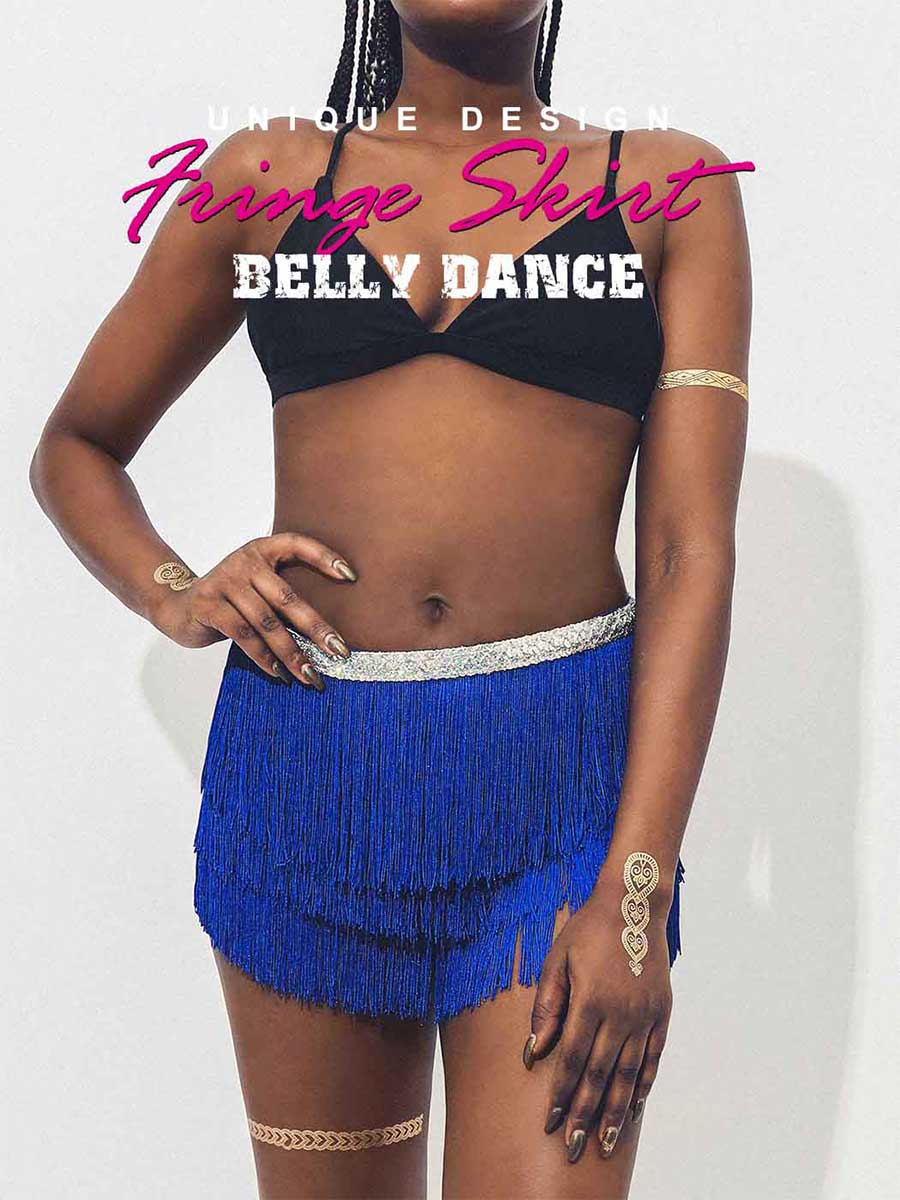 Silver Sequin Bright Blue Tassel Skirt - Image 3