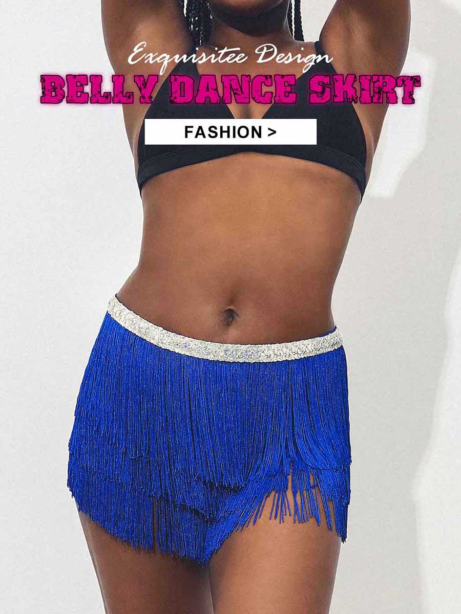 Silver Sequin Bright Blue Tassel Skirt - Image 5