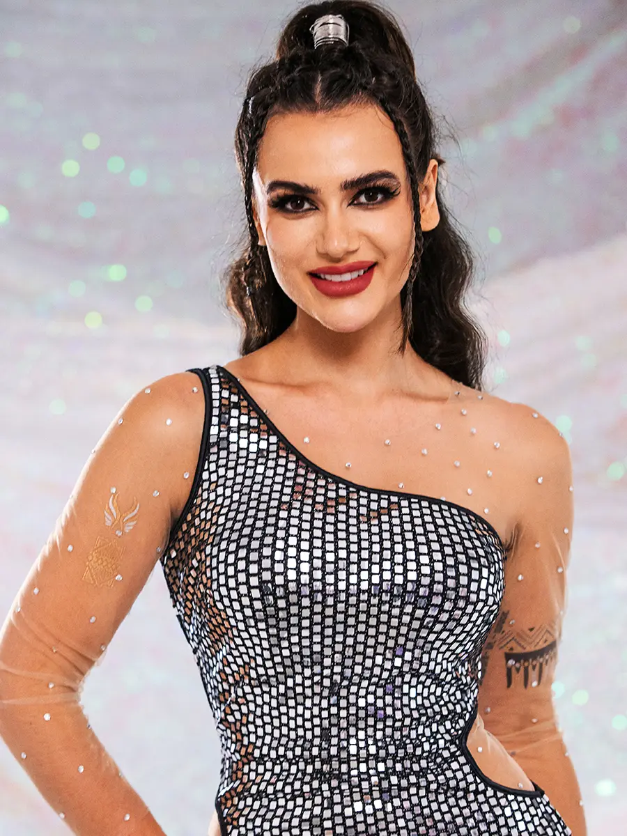 Silver Sequin Mini Dress: One-Shoulder & Cutouts - Image 2