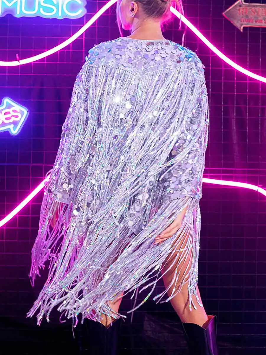 Silver Fringe Jacket - Silver Sequin Fringe Top - Image 3