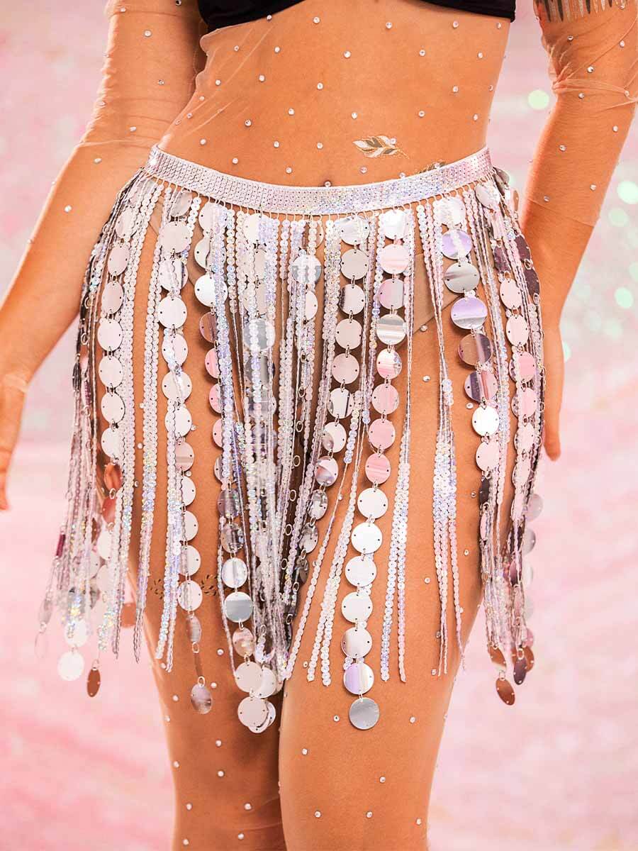 Silver Tassel Skirt - Sparkly Fringe Mini Skirt