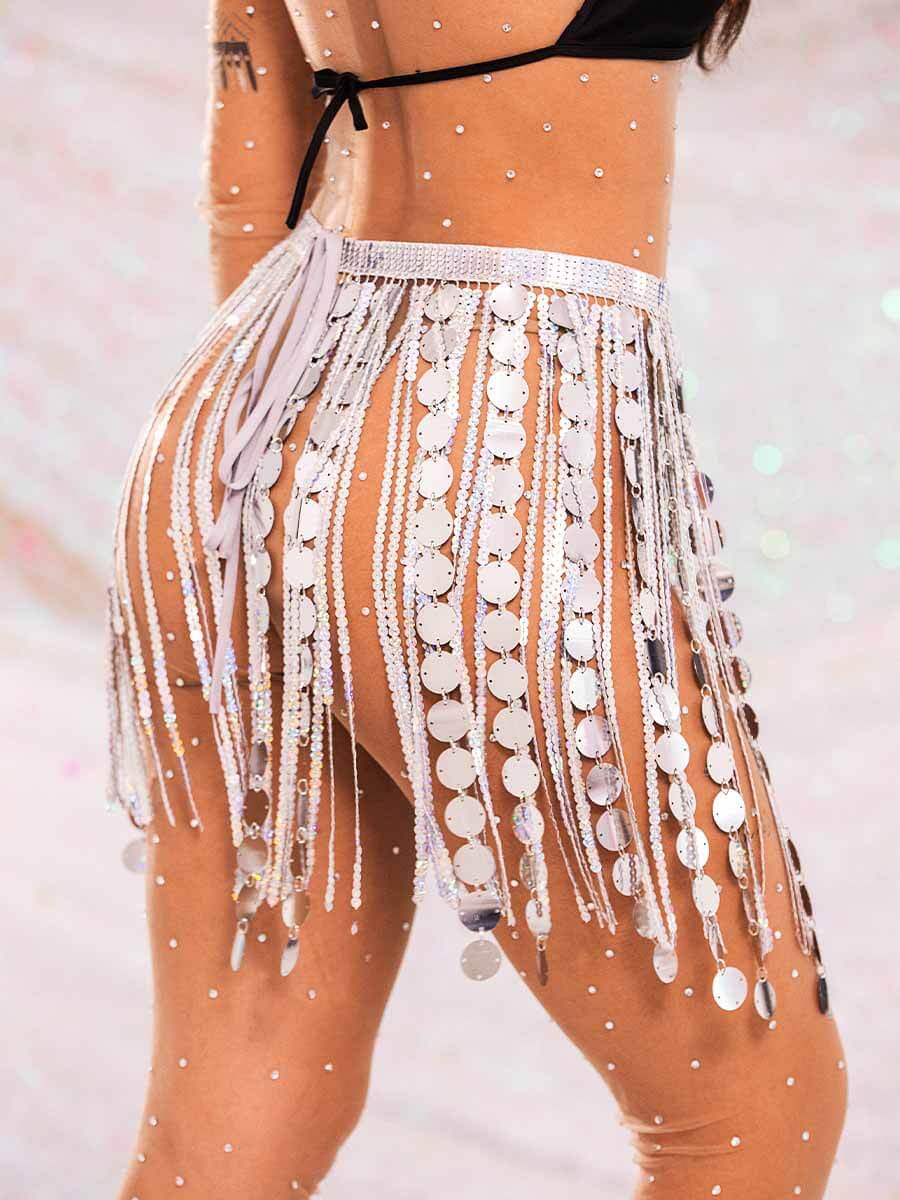 Silver Tassel Skirt - Sparkly Fringe Mini Skirt - Image 6