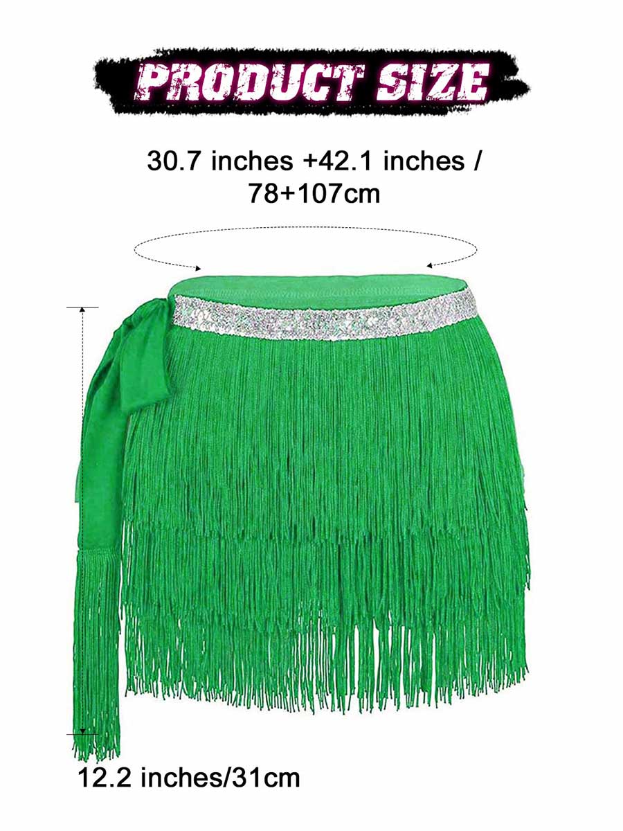 Silver Sequin Green Tassel Skirt - Image 2