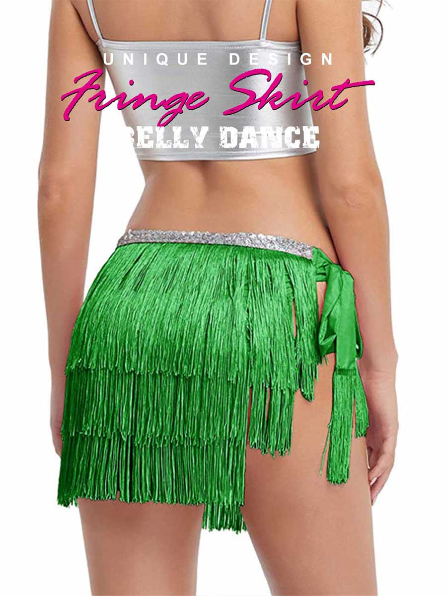 Silver Sequin Green Tassel Skirt - Image 3