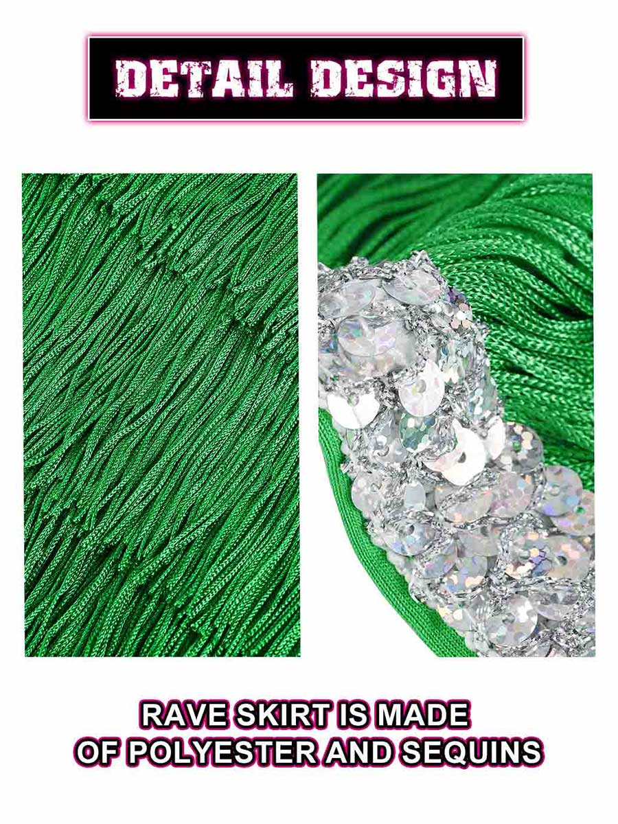 Silver Sequin Green Tassel Skirt - Image 4