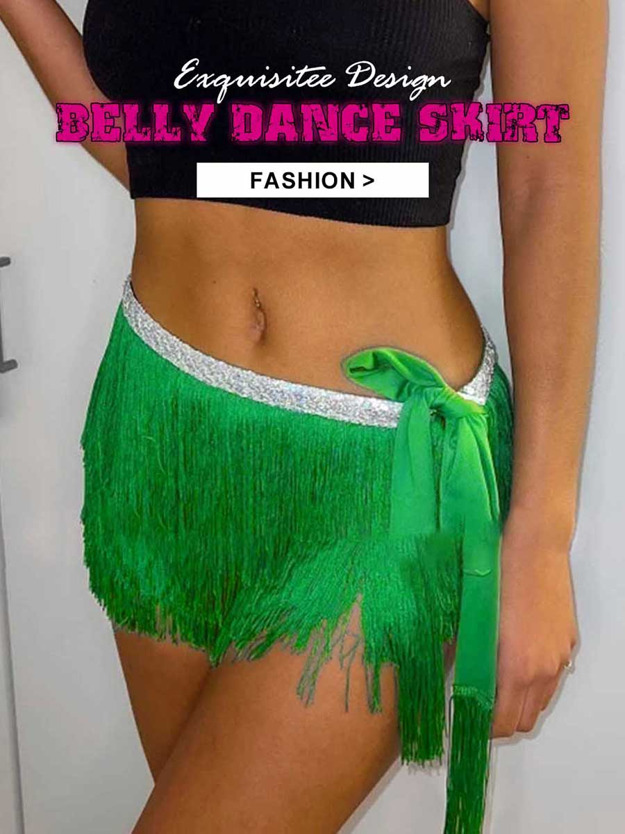 Silver Sequin Green Tassel Skirt - Image 5