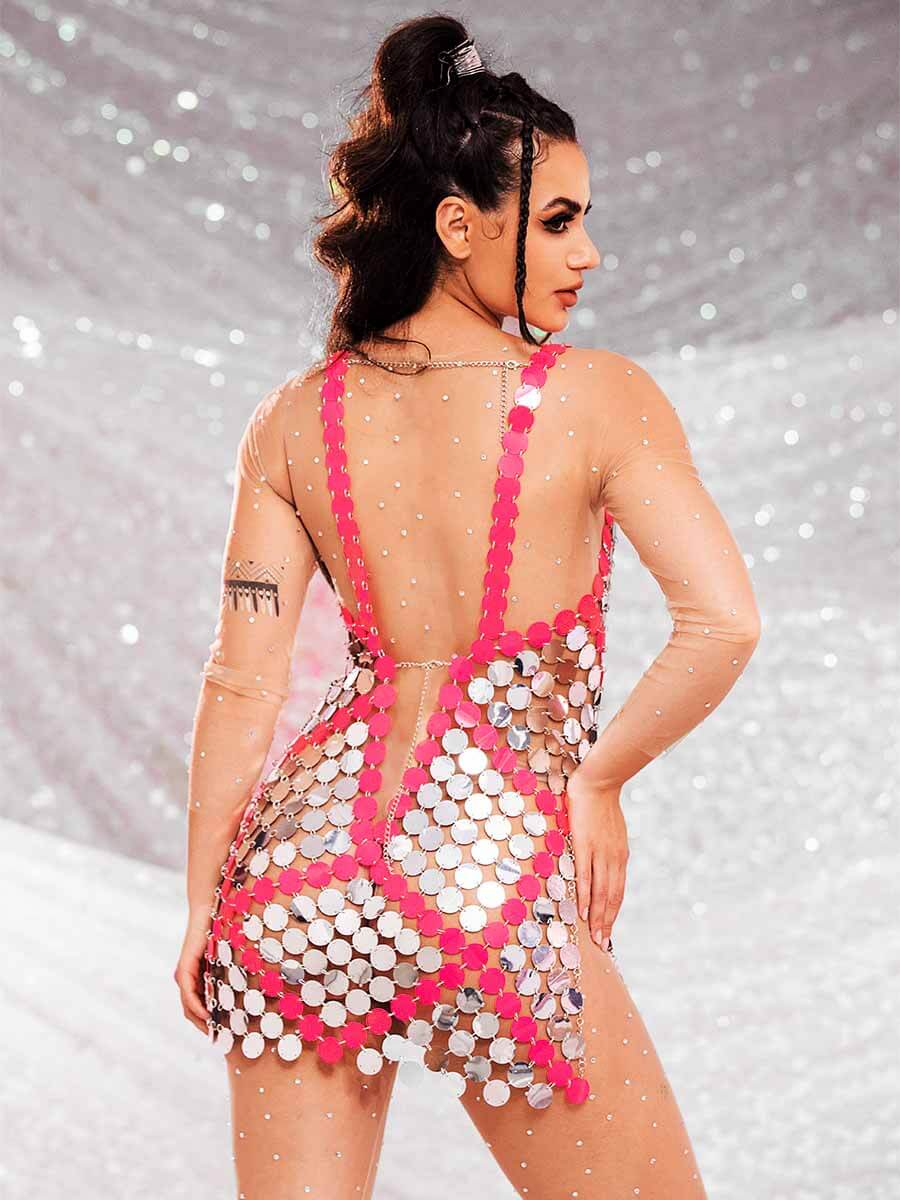 Red Embedded Silver Sequin Mini Dress - Summer Skirts - Image 7