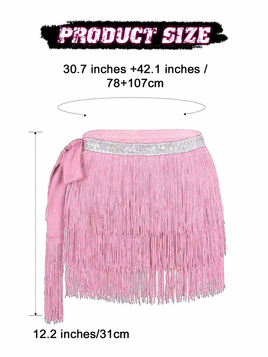Silver Sequin Pink Tassel Skirt - Image 2