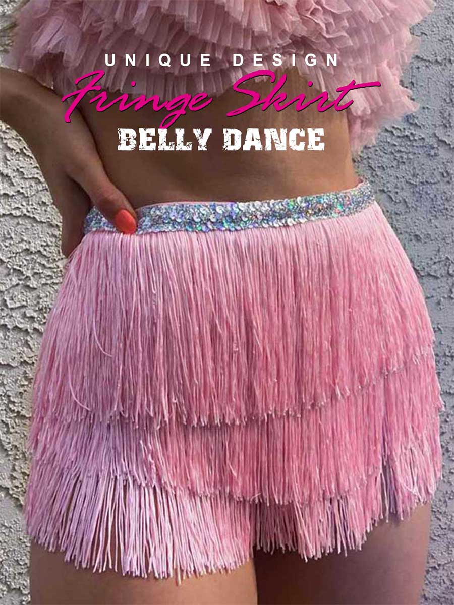 Silver Sequin Pink Tassel Skirt - Image 3
