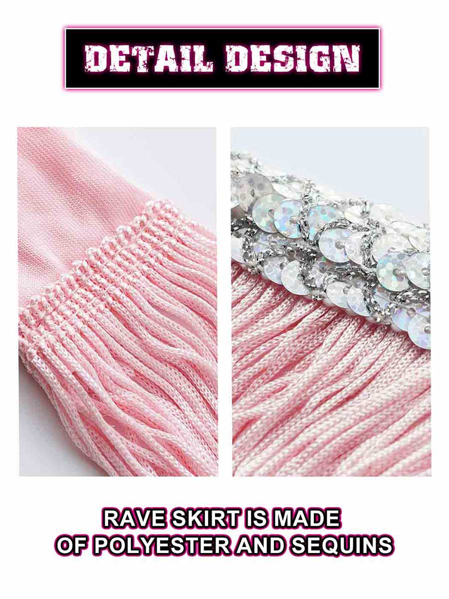 Silver Sequin Pink Tassel Skirt - Image 4