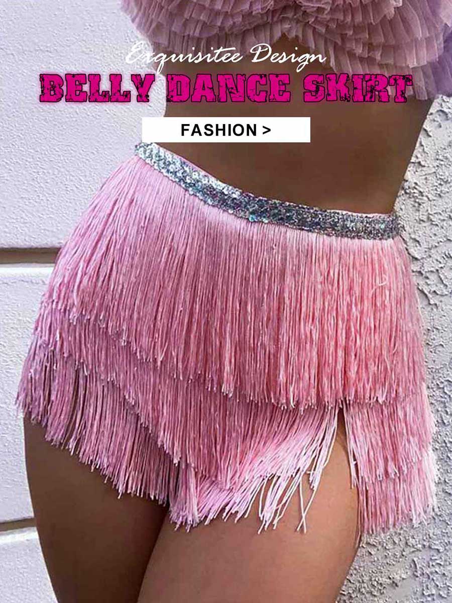 Silver Sequin Pink Tassel Skirt - Image 6