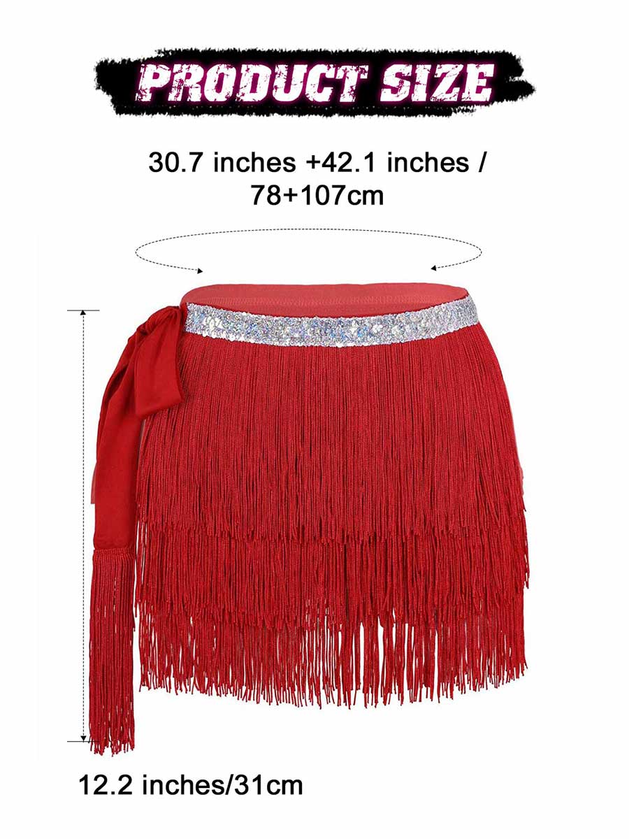 Silver Sequin Red Tassel Skirt - Image 2