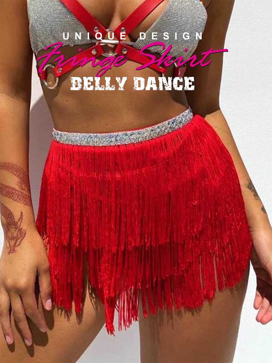 Silver Sequin Red Tassel Skirt - Image 3