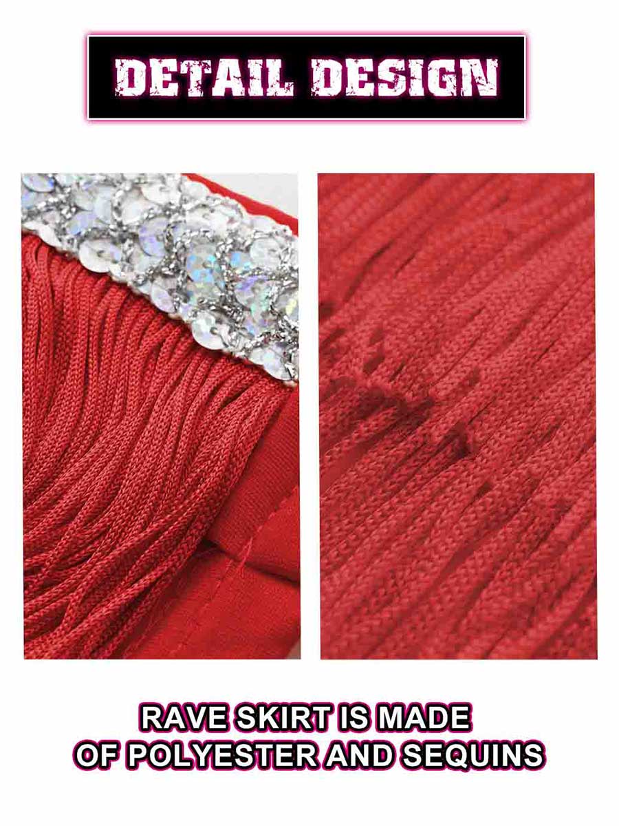 Silver Sequin Red Tassel Skirt - Image 4