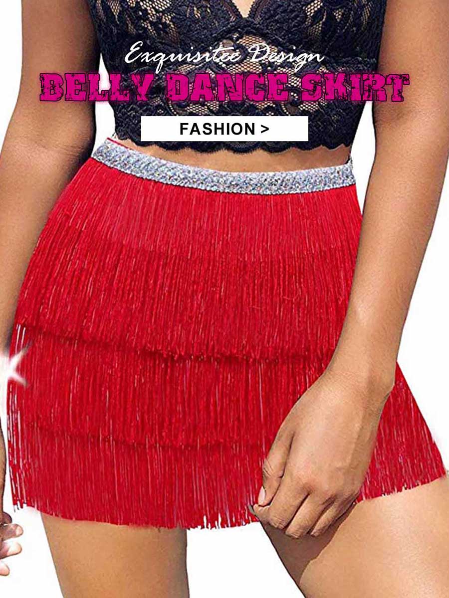 Silver Sequin Red Tassel Skirt - Image 5