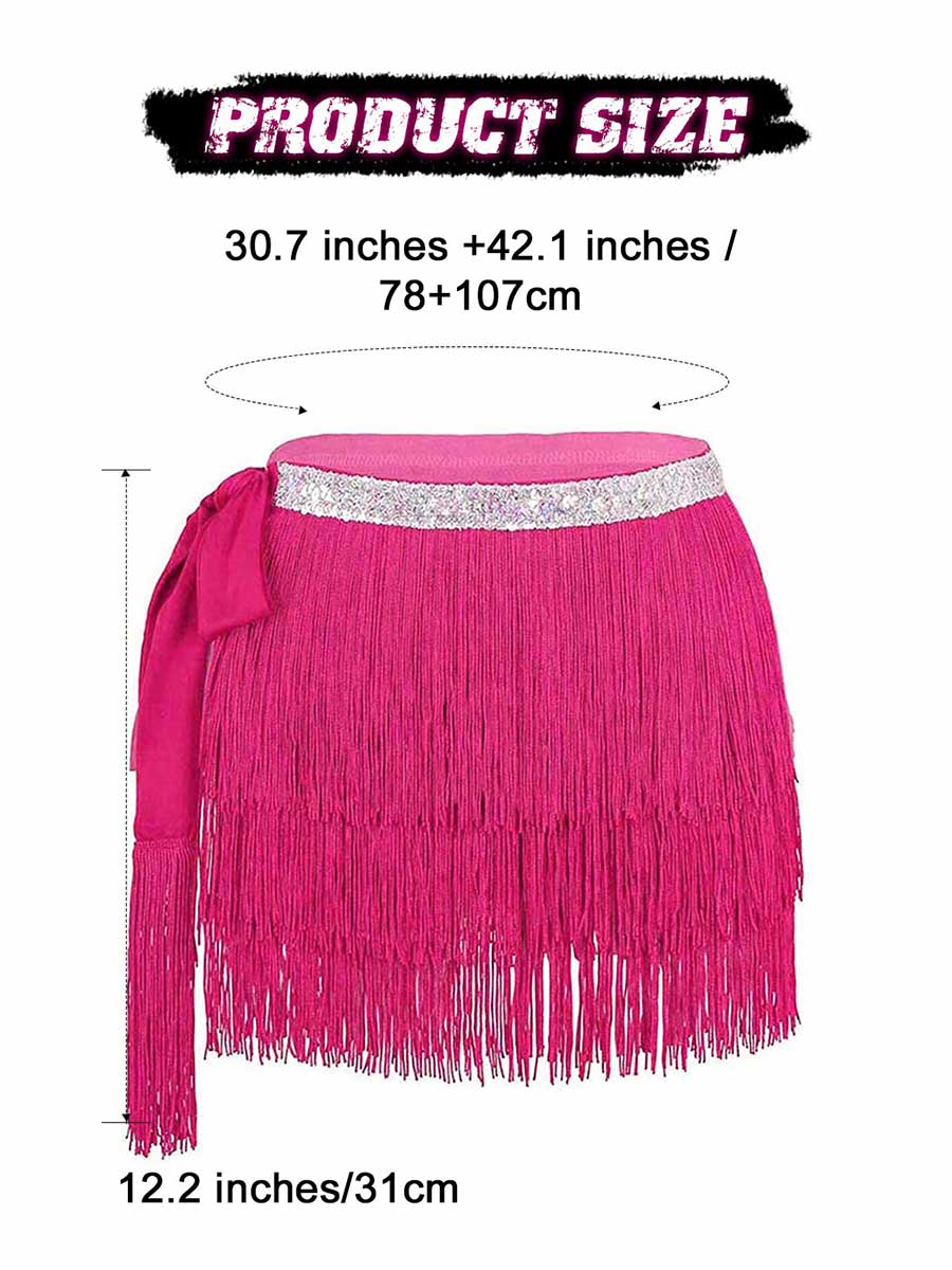 Silver Sequin Rose-Red Tassel Skirt - Image 2