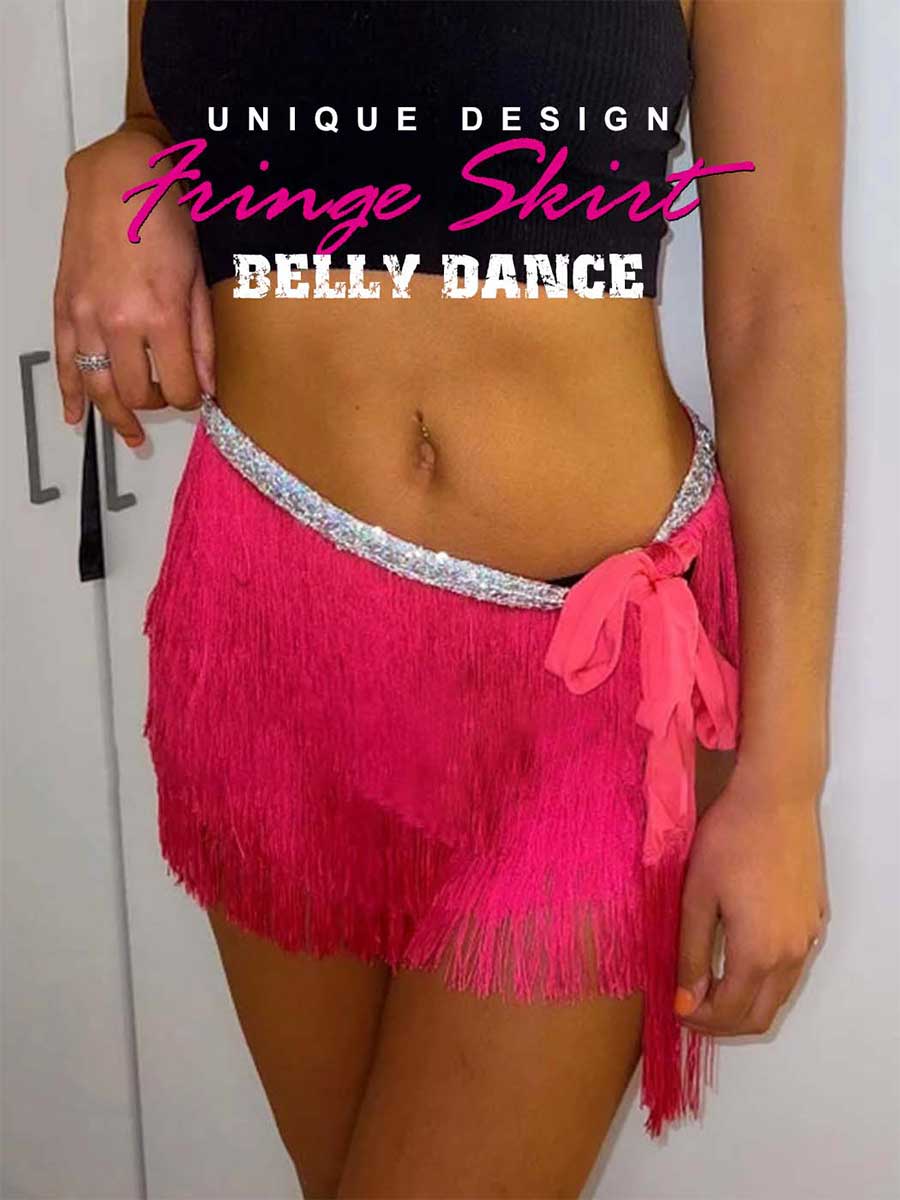Silver Sequin Rose-Red Tassel Skirt - Image 3