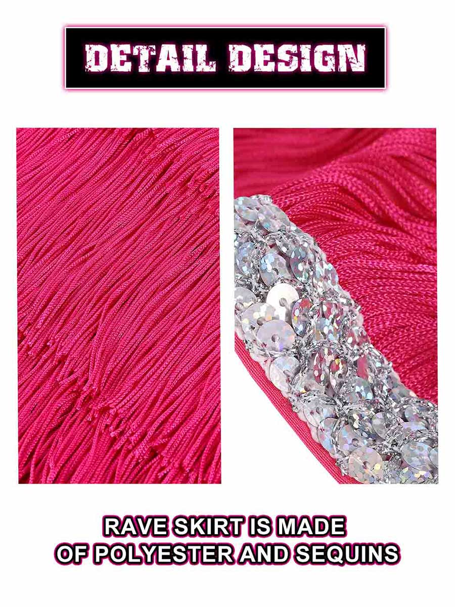 Silver Sequin Rose-Red Tassel Skirt - Image 4