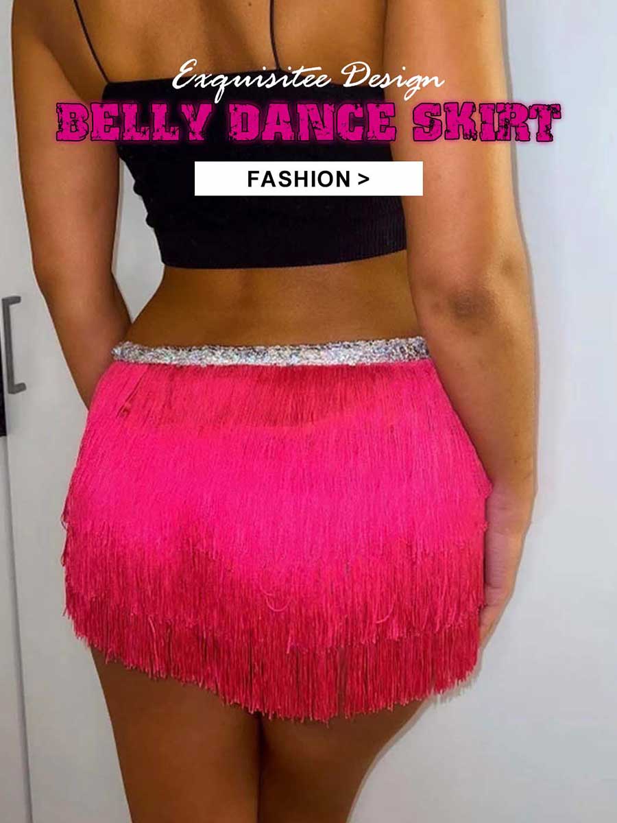 Silver Sequin Rose-Red Tassel Skirt - Image 5