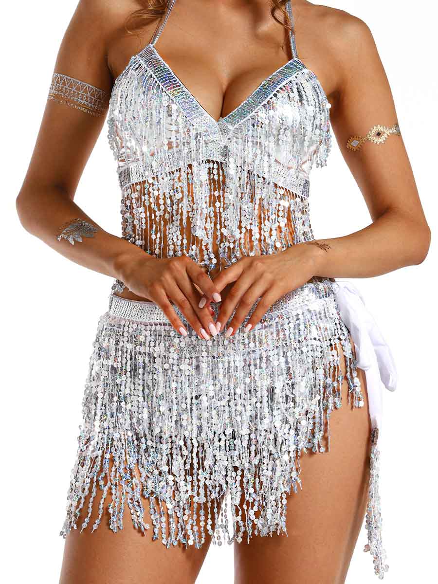 Silver Sequin Tassel Two-Piece Set - Image 2