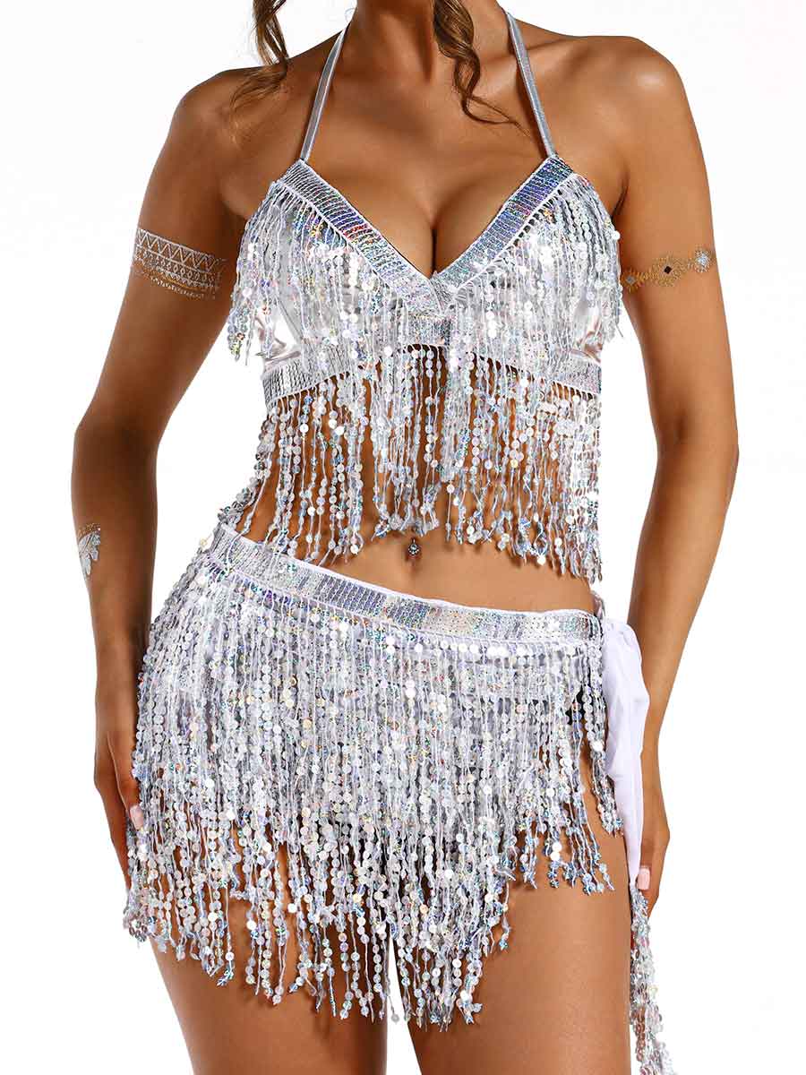 Silver Sequin Tassel Two-Piece Set - Image 6