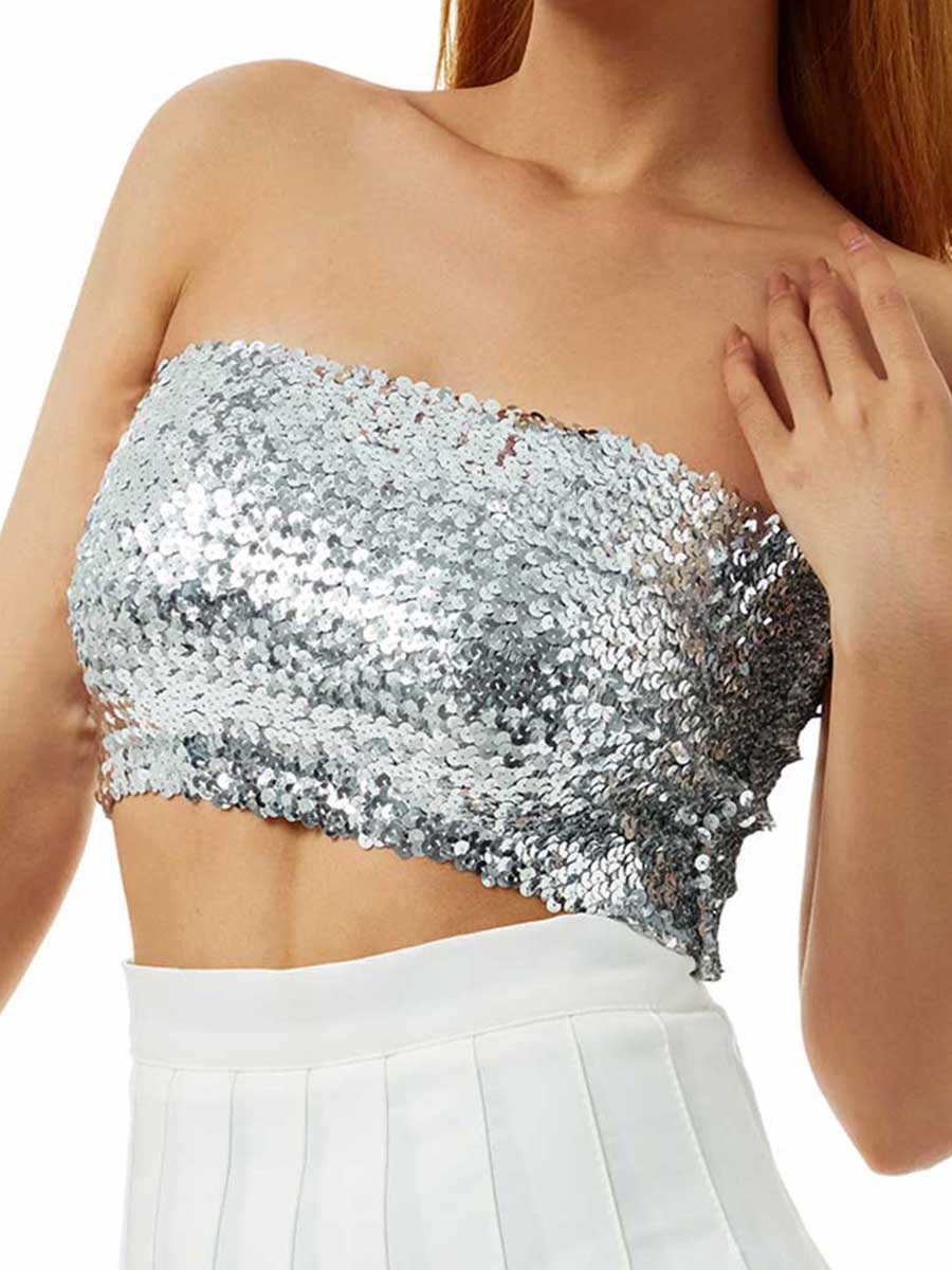 Silver Sequin Tube Top - Image 3