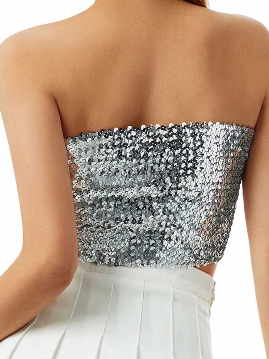 Silver Sequin Tube Top - Image 5