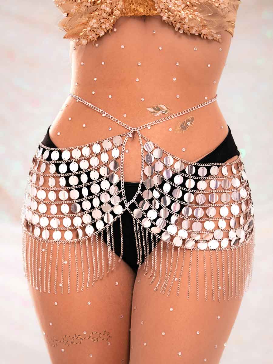 Silver Sparkly Fringe Skirt - Hollow Metal Chain Skirt