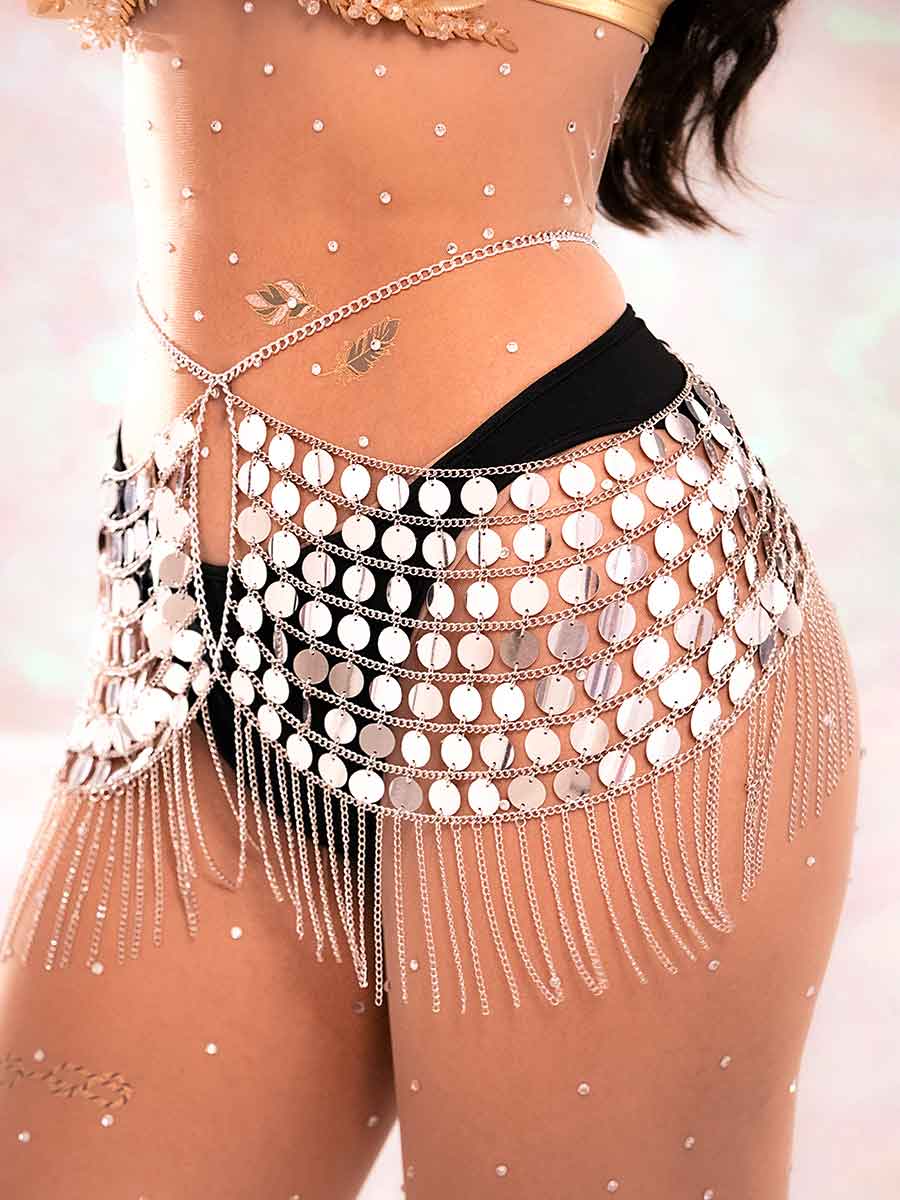 Silver Sparkly Fringe Skirt - Hollow Metal Chain Skirt - Image 2