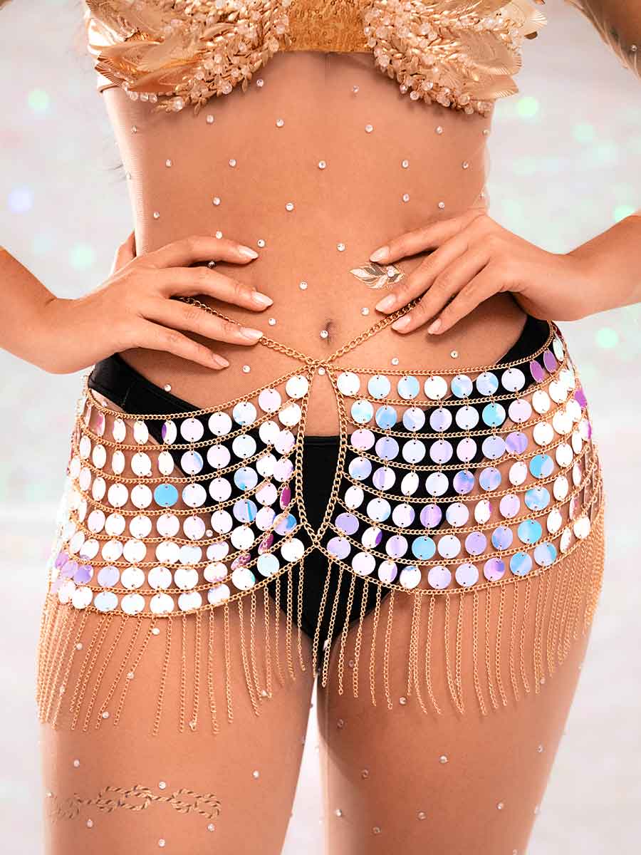 Silver Sparkly Fringe Skirt - Hollow Metal Chain Skirt - Image 5