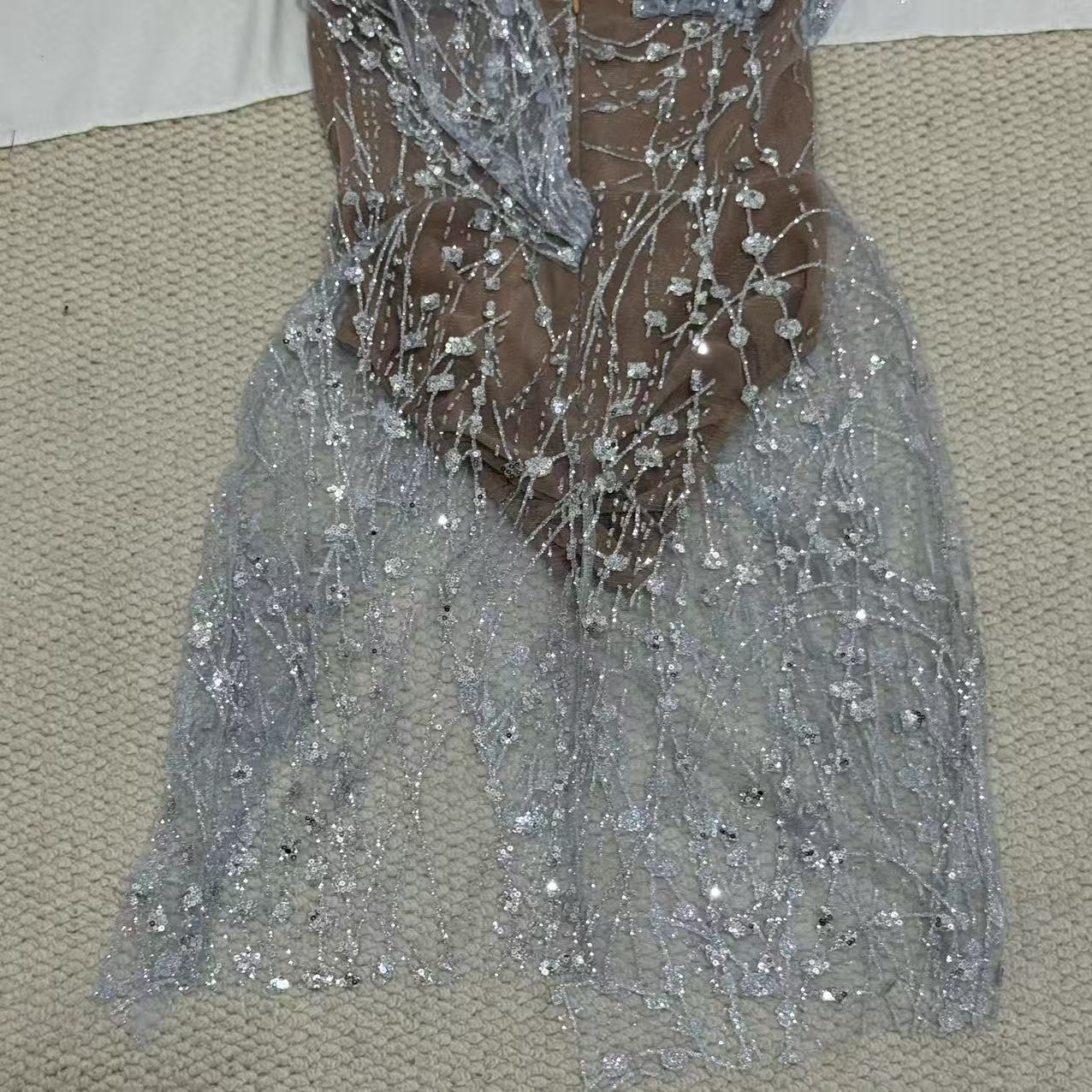 Silver Strapless Sequin Gown - Image 4