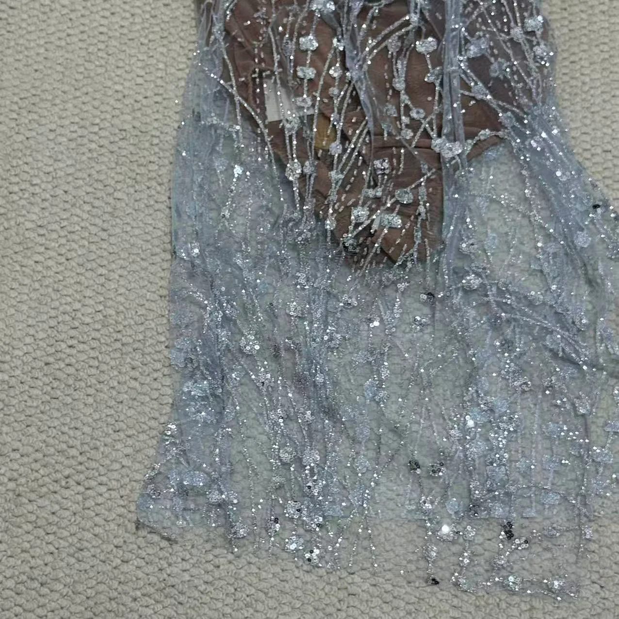 Silver Strapless Sequin Gown - Image 6