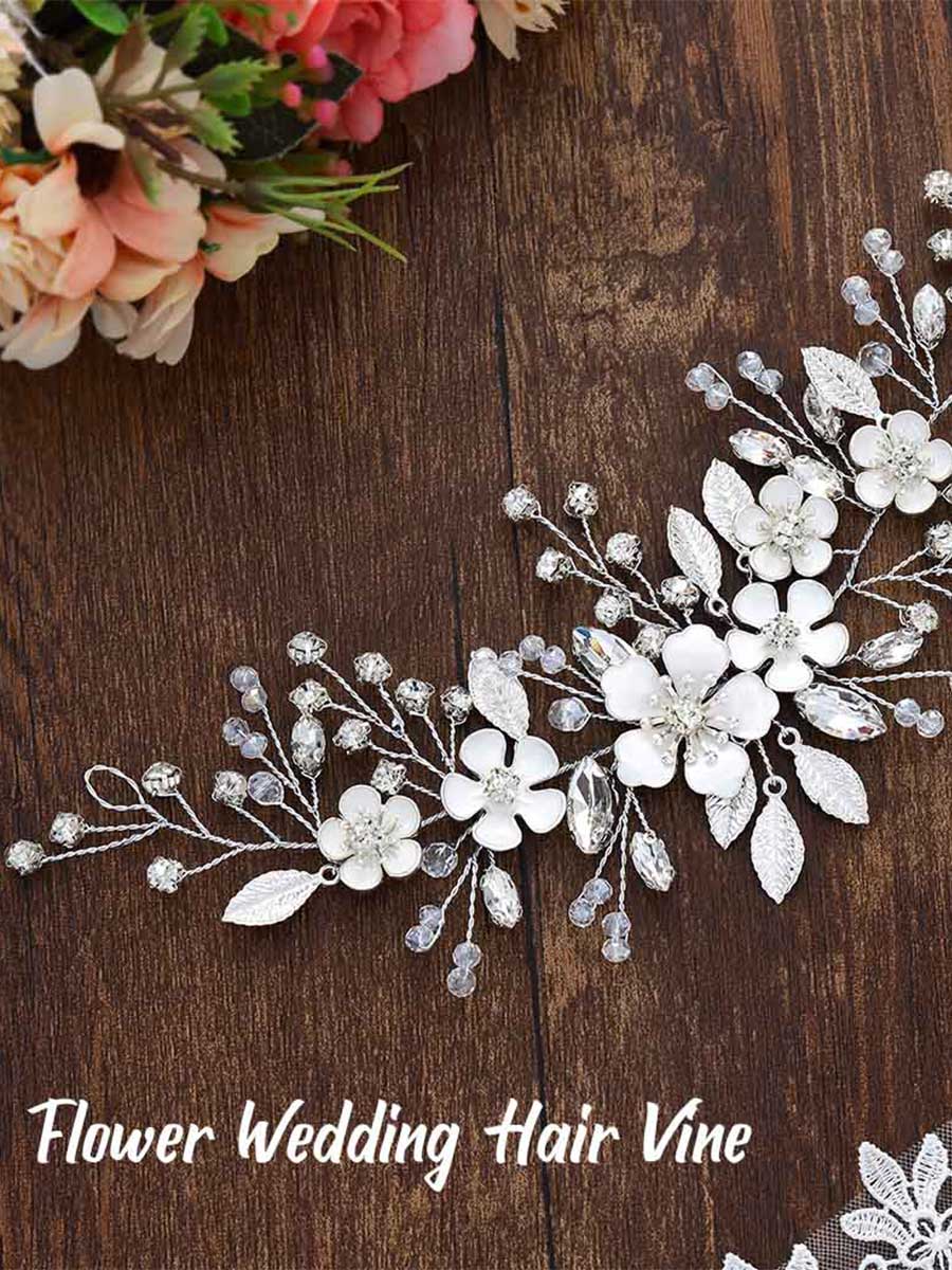 Silver Wedding Vine Flower Crystal Hair Accessories - Image 2