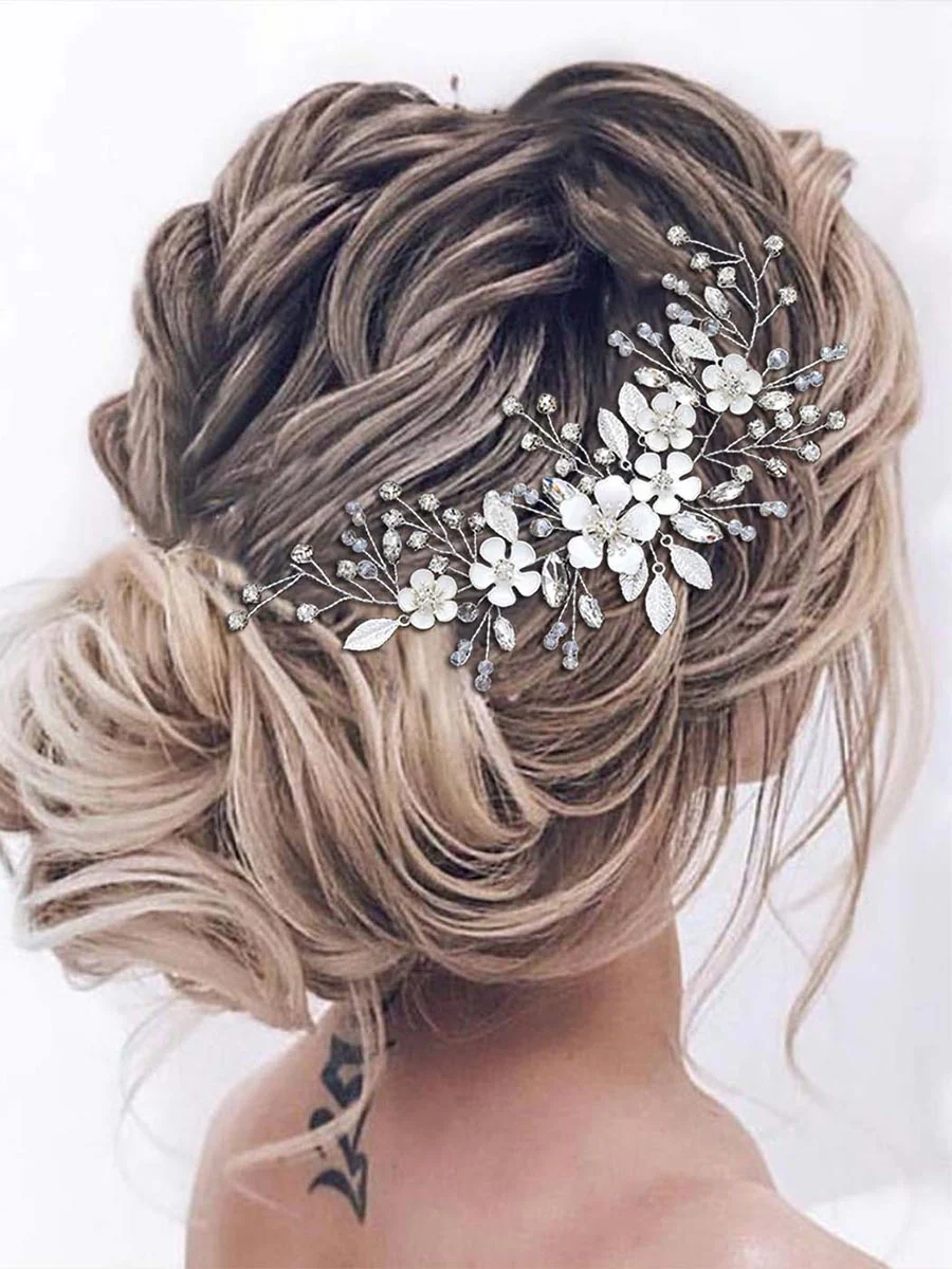 Silver Wedding Vine Flower Crystal Hair Accessories - Image 4