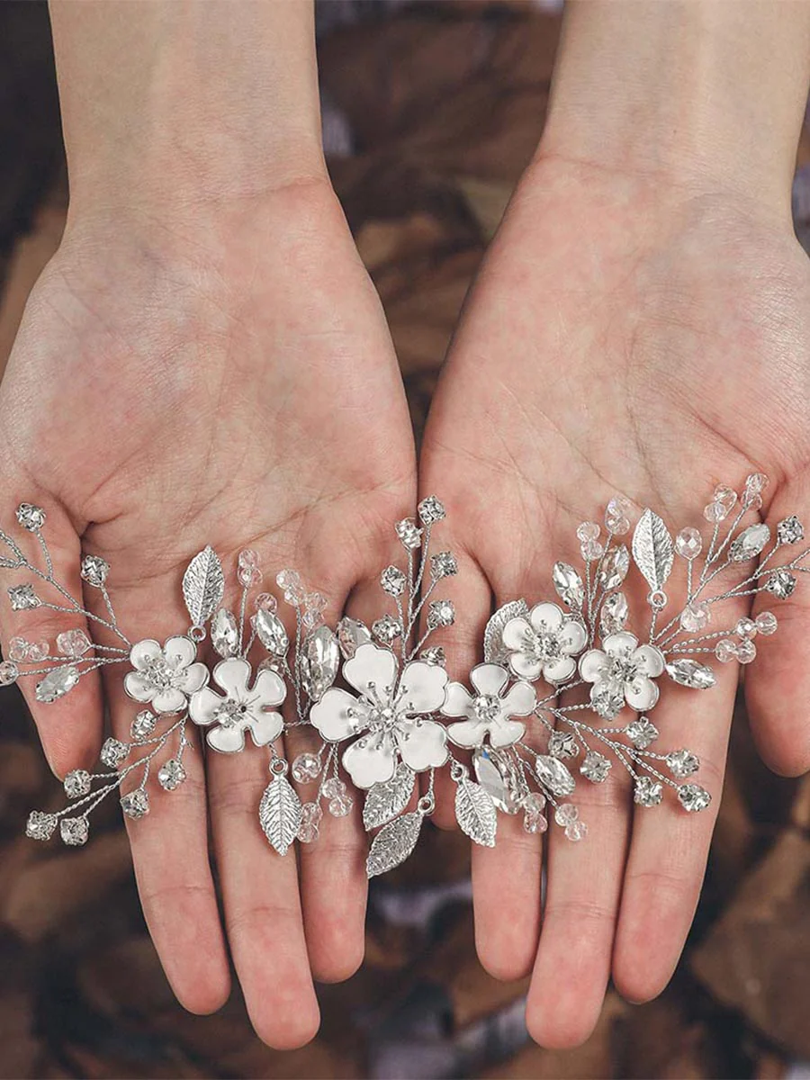 Silver Wedding Vine Flower Crystal Hair Accessories - Image 5