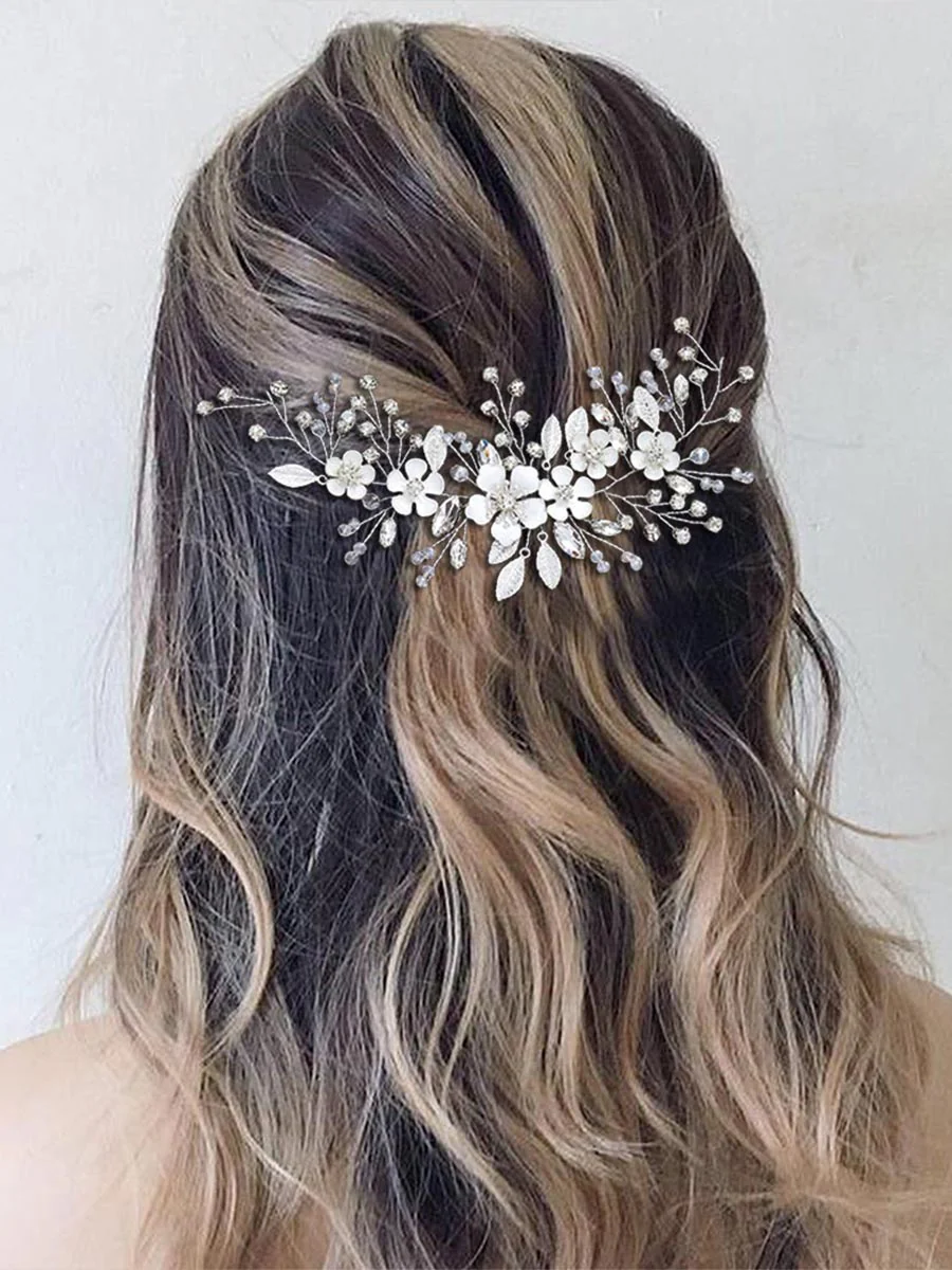 Silver Wedding Vine Flower Crystal Hair Accessories - Image 6