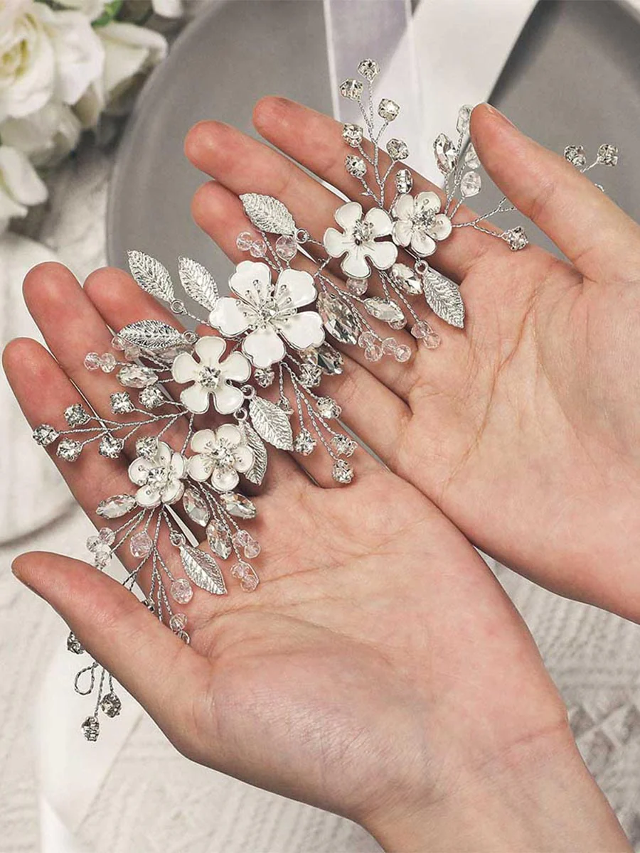 Silver Wedding Vine Flower Crystal Hair Accessories - Image 7