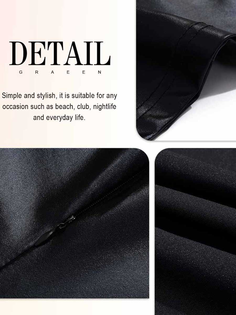 Simple Black Reflective Mini Dress - Image 5