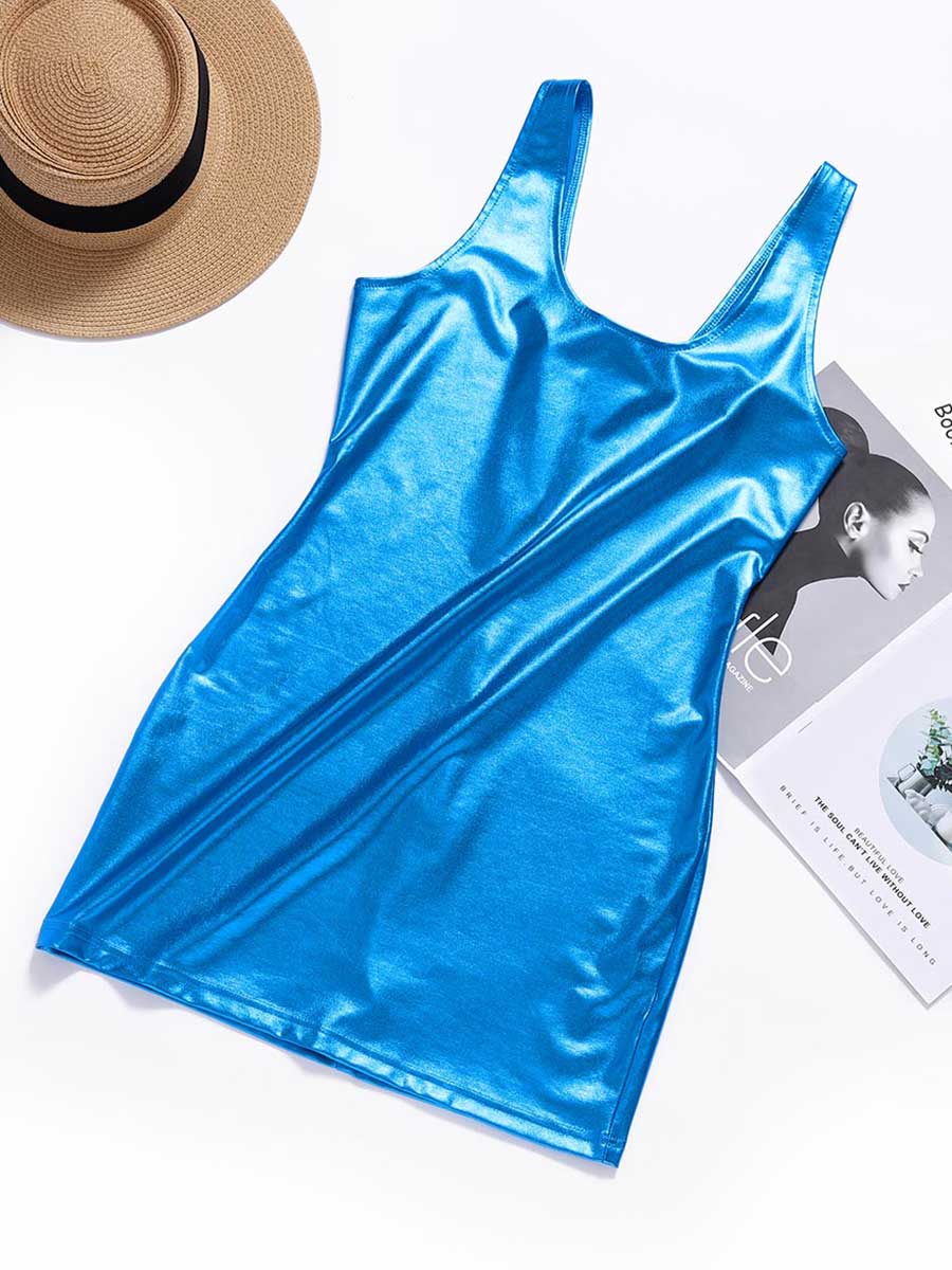 Simple Blue Reflective Mini Dress - Image 2
