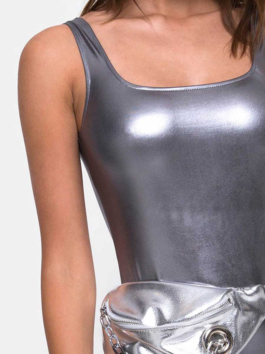 Simple Silver Reflective Mini Dress - Image 5