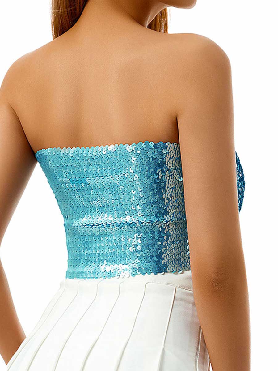Sky Blue Sequin Bandeau Top - Image 5