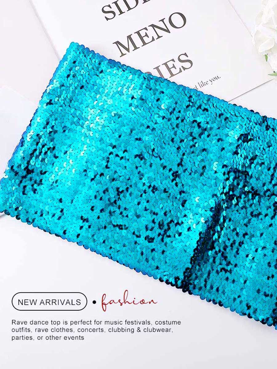 Sky Blue Sequin Bandeau Top - Image 6